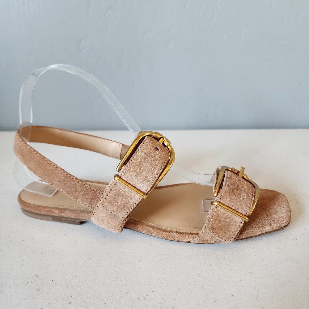Veronica Beard Maglio Tan Buckle Strap Sandals with Gold Hardware - Picture 10 of 16